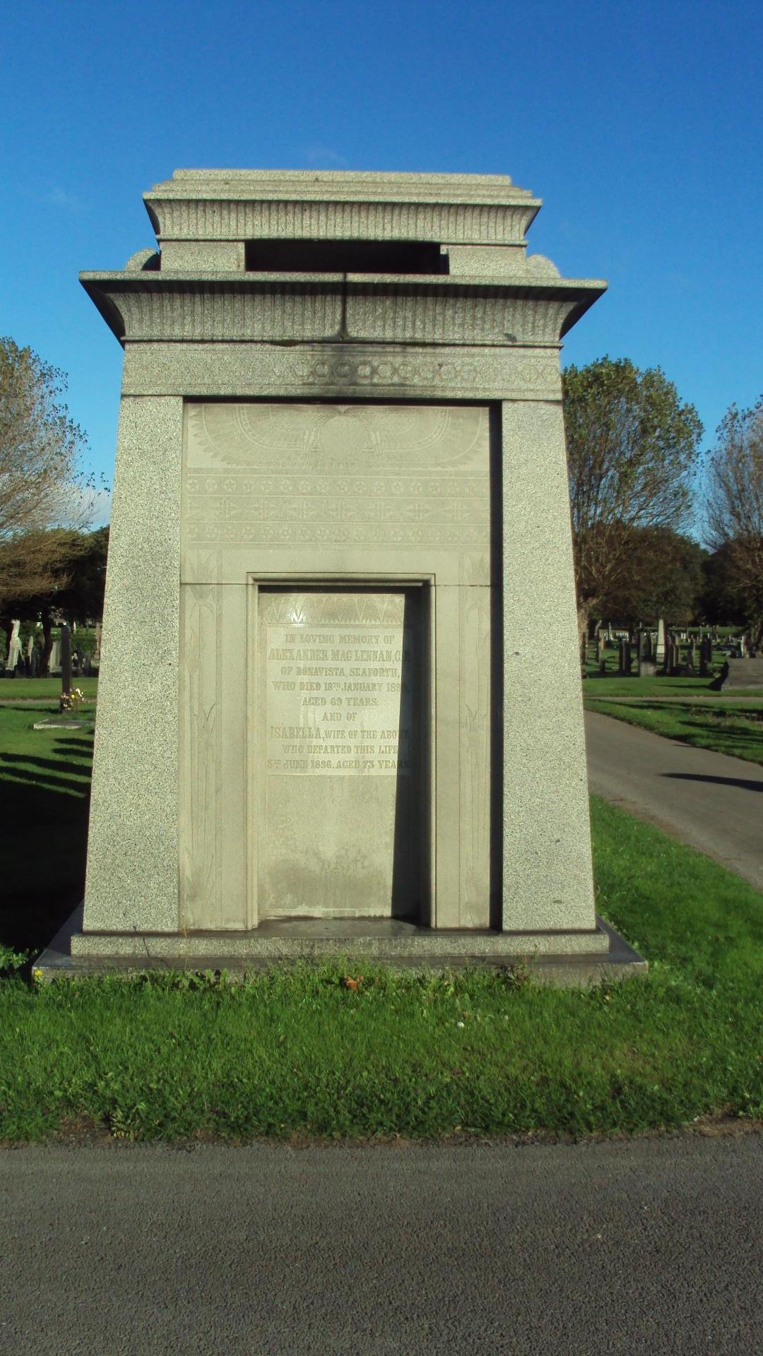 Photo of headstones/Alexander McLennan d1893 memorial Anfield front